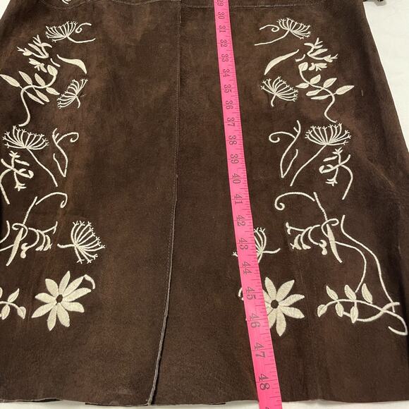 Vintage Arden B Brown Suede Leather Coat Ivory Embroidery Women L (runs small) - Picture 7 of 8